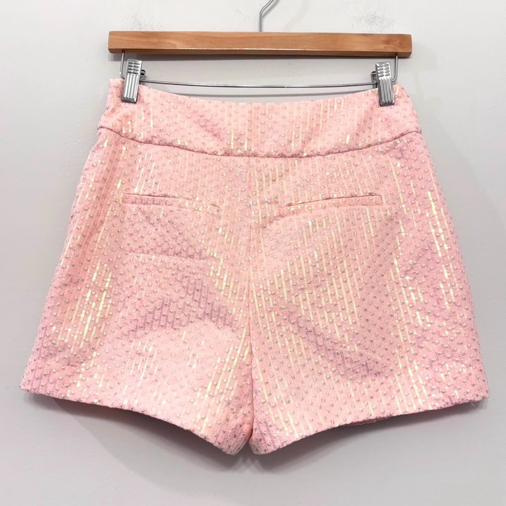 Sequins Embroidered Shorts Pink 3” inseam Pleated Pockets Women’s size 4 NWOT - Picture 3 of 14